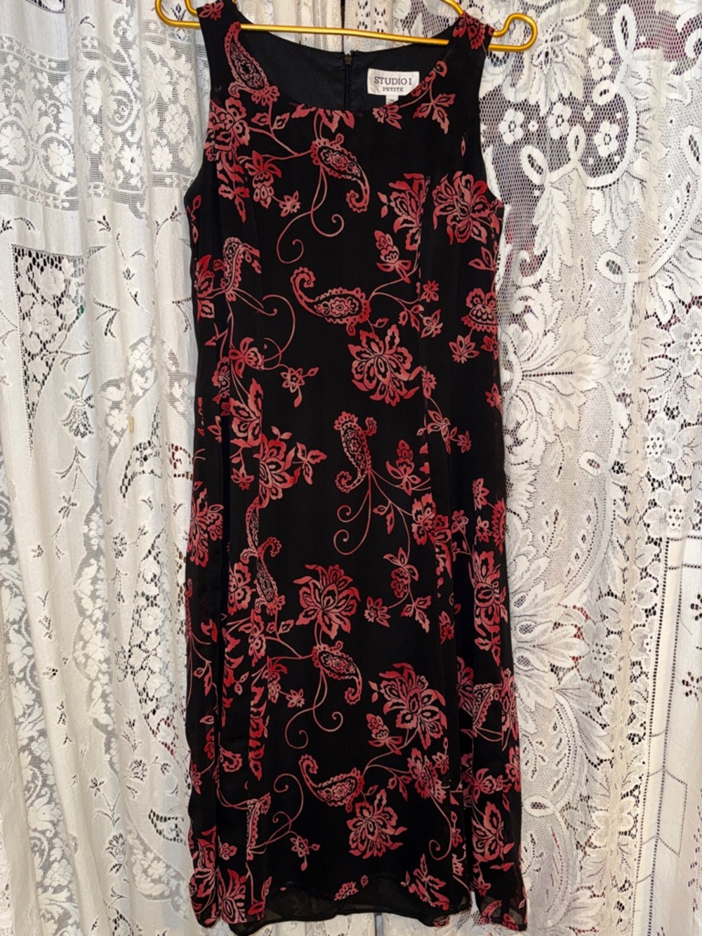 Studio I Black Midi Dress with Red Floral Print
